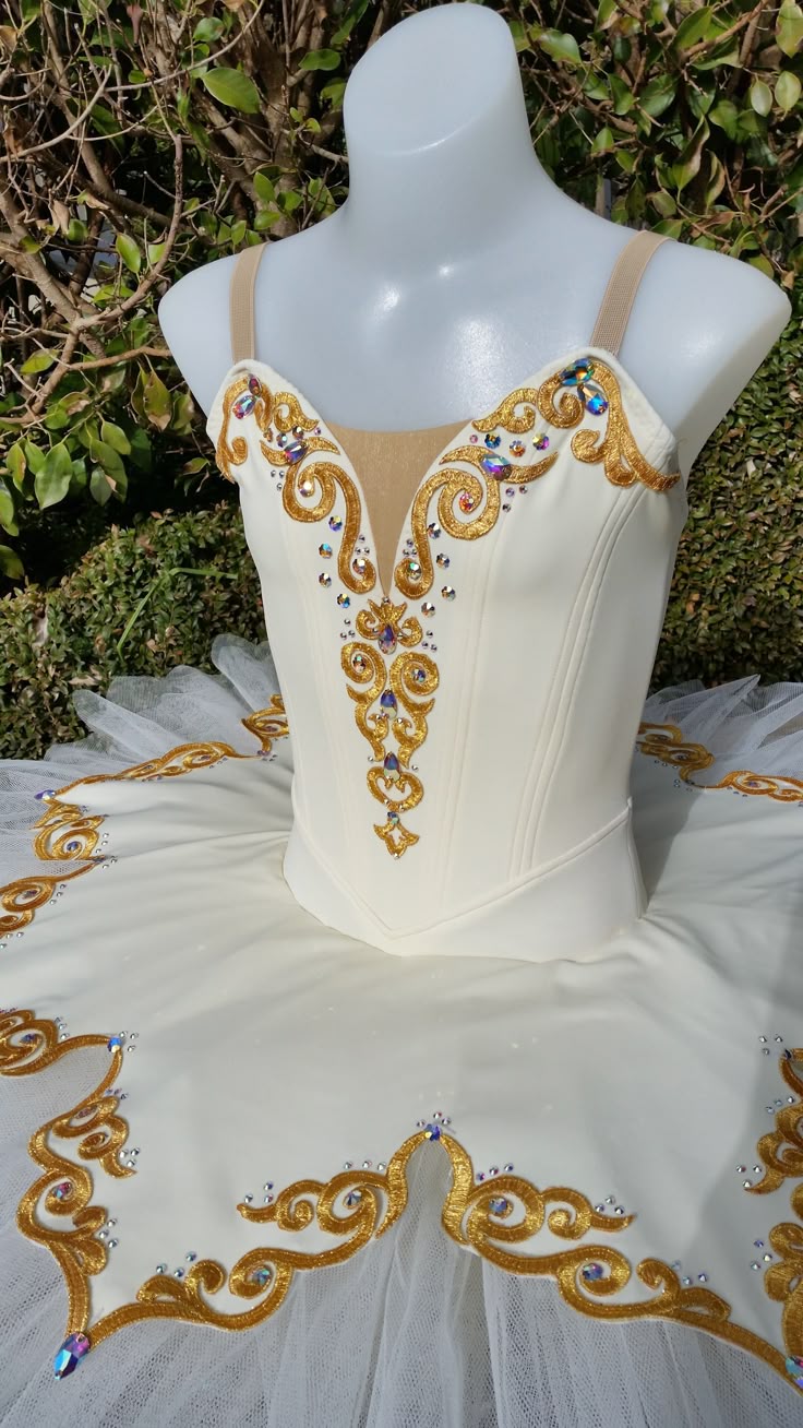 White ballet tutu with gold embroidery